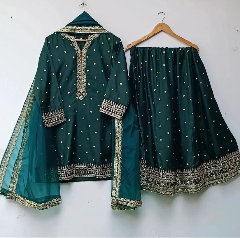 Marina - Raw Silk Embroidered 3PC Stitched Set