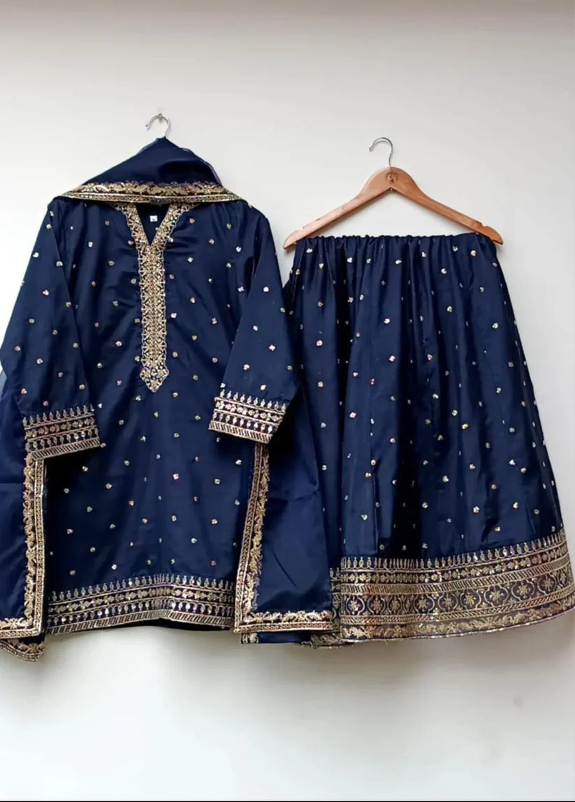 Marina - Raw Silk Embroidered 3PC Stitched Set